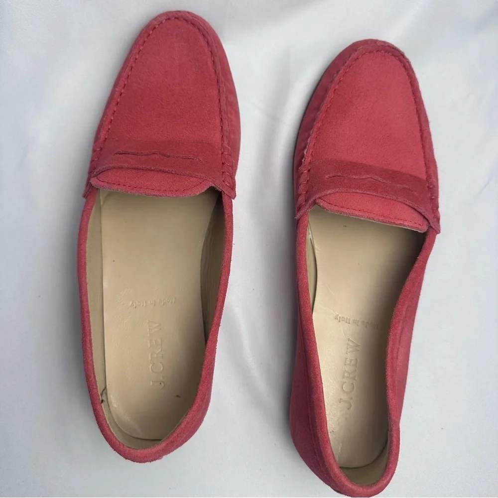 J Crew Womens Suede Leather Fuchsia James Loafers Flats Shoes size 8